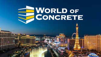 The World of Concrete logo rests above the Las Vegas Convention Center area.