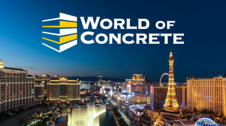 The World of Concrete logo rests above the Las Vegas Convention Center area.