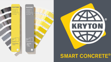 Kryton's logo is on the left side while shades of Pantone's colors for 2021 are shown on the left.
