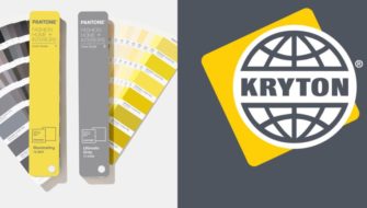 Kryton's logo is on the left side while shades of Pantone's colors for 2021 are shown on the left.