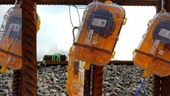 Kruse Smith has attached three Maturix sensors to three separate poles of reinforcing rebar.