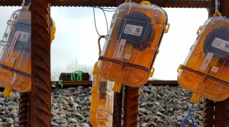 Kruse Smith has attached three Maturix sensors to three separate poles of reinforcing rebar.