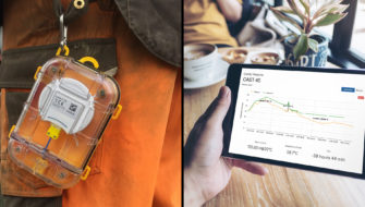 On the left side, there's an image of a Maturix Sensor hanging from a construction worker's belt, and on the right, there is a tablet being held by someone that shows the maturity method data the sensor supplies.