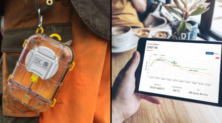 On the left side, there's an image of a Maturix Sensor hanging from a construction worker's belt, and on the right, there is a tablet being held by someone that shows the maturity method data the sensor supplies.